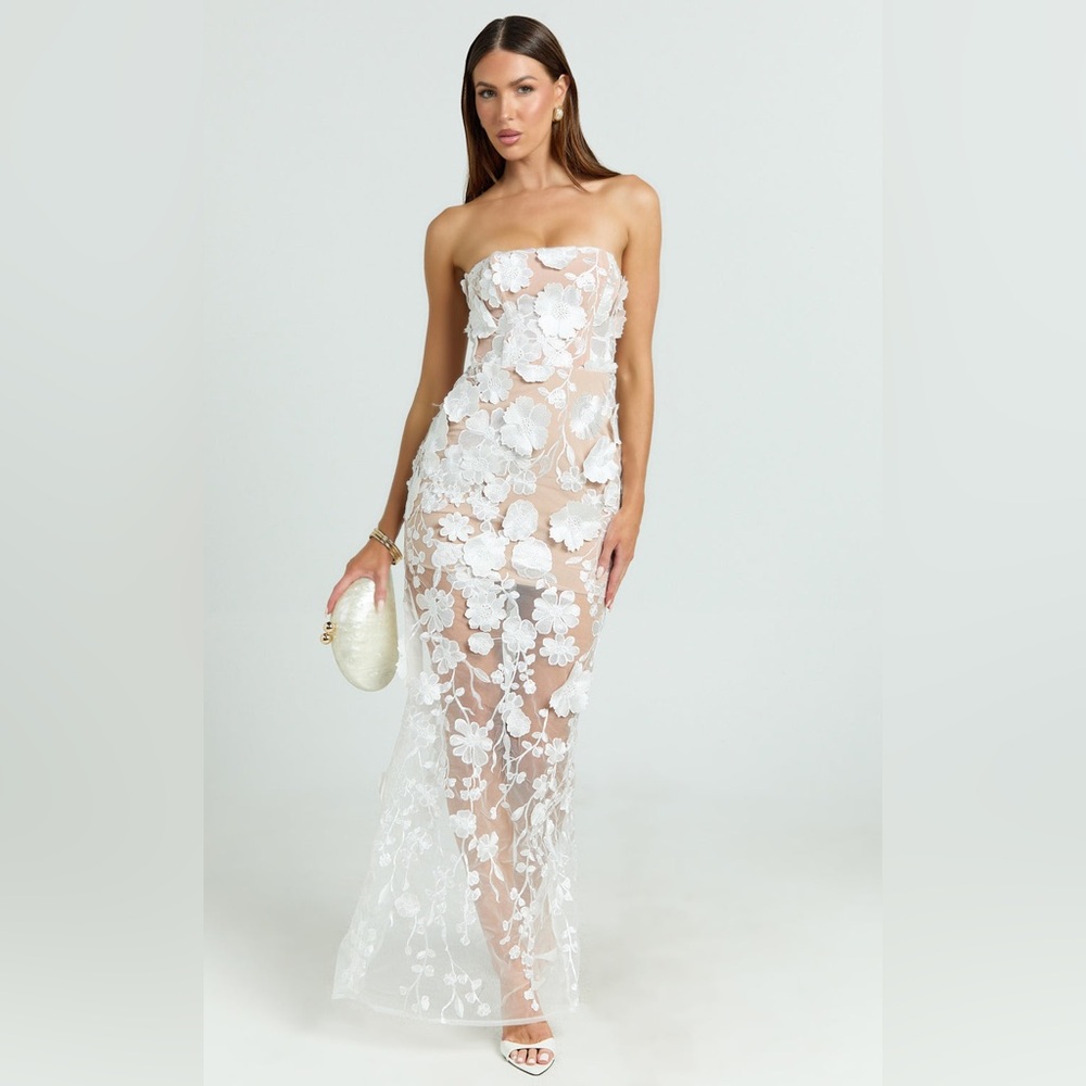 NWT Sienna Maxi Dress - 3D Floral Strapless Column Dress
